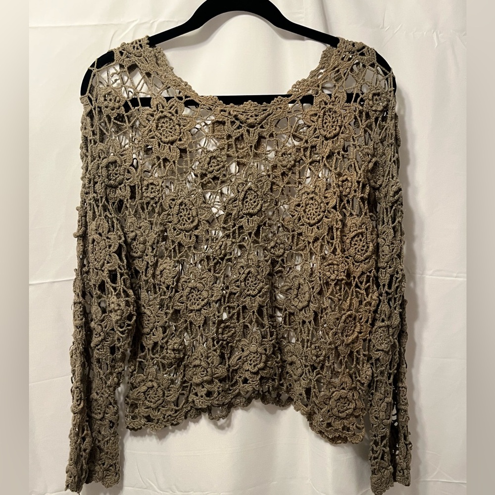Olive Green Crochet Floral Lace Top Sz S Y2K